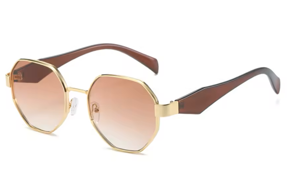 Retro zonnebril Mannelijk en vrouwelijk, veelhoekige metalen frame. Uv400