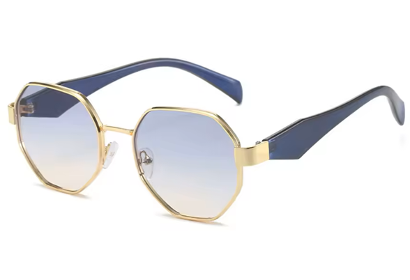 Retro zonnebril Mannelijk en vrouwelijk, veelhoekige metalen frame. Uv400