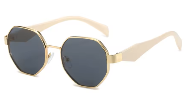 Retro zonnebril Mannelijk en vrouwelijk, veelhoekige metalen frame. Uv400